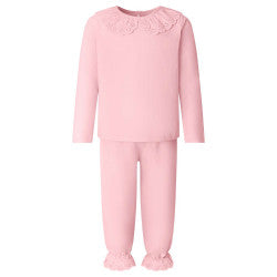 Embroidered frill pjs pastel pink