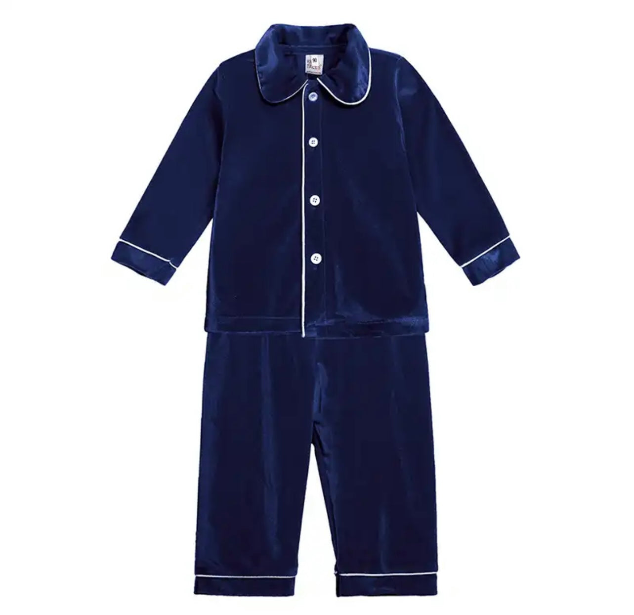 Embroidered Navy Velvet Boys Christmas PJs