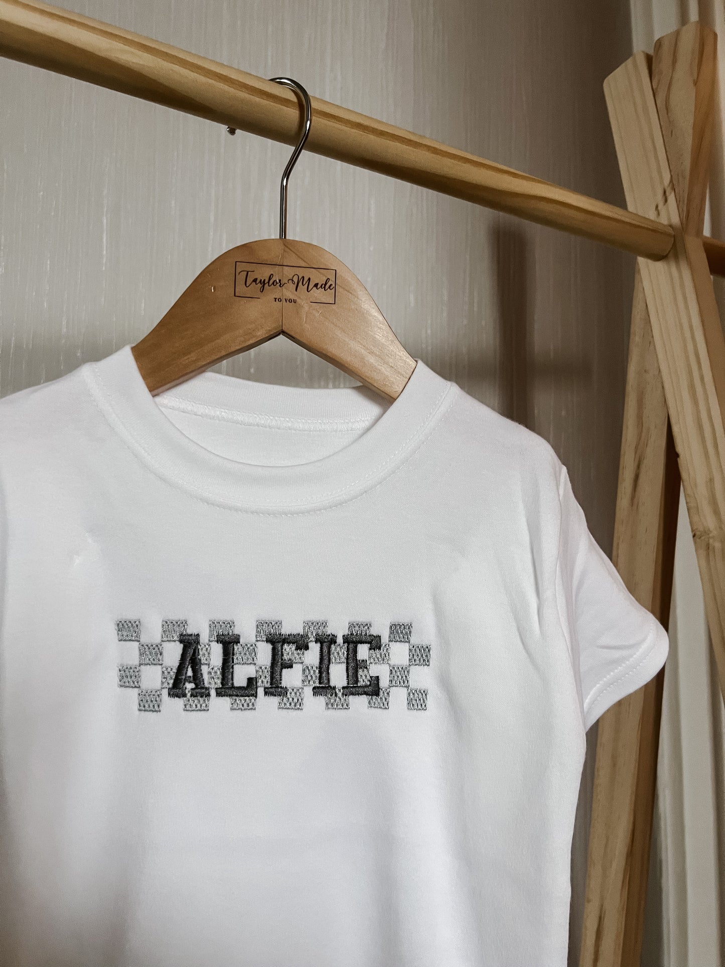 Checkered Name Embroidered T-shirt