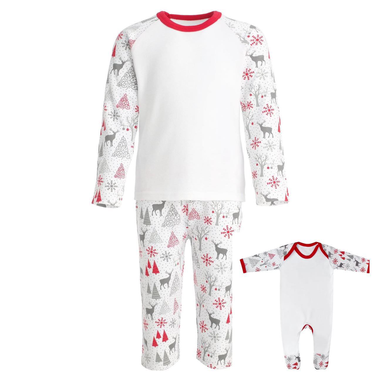 Embroidered Grey and Red Reindeer Children's PJs