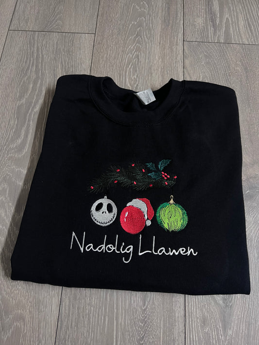 Trio Bauble Embroidered Christmas Sweatshirt Adults