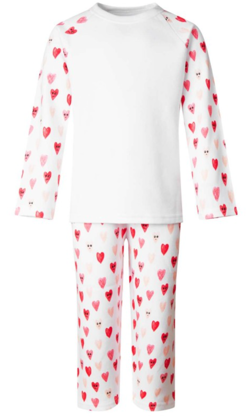 Embroidered Happy Hearts Print Pjs