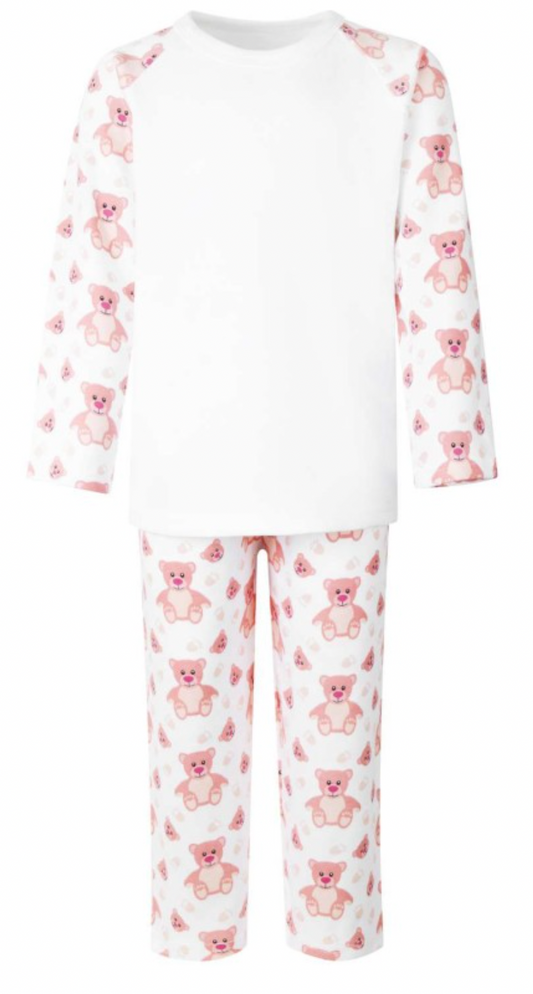 Embroidered Pink Bear Print Pjs