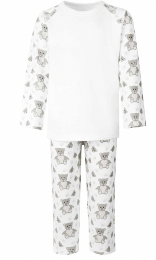 Embroidered Grey Bear Print Pjs