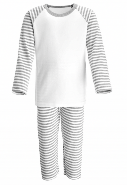 Embroidered Grey Stripe Print Pjs