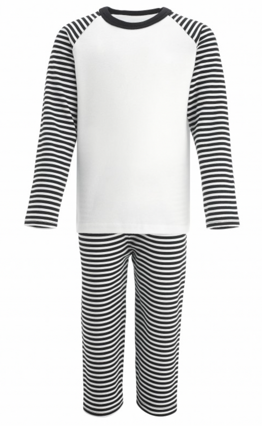 Embroidered Black Stripe Print Pjs