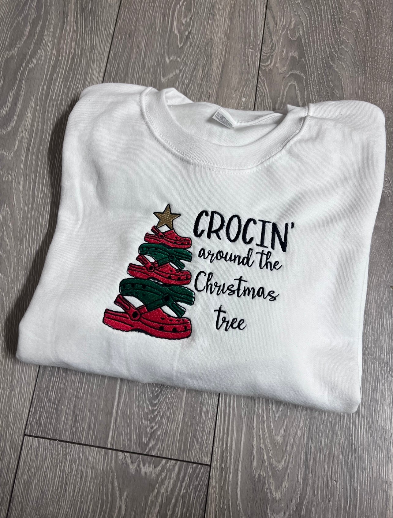 Crocin' Around The Christmas Tree Embroidered Sweatshirt Adults