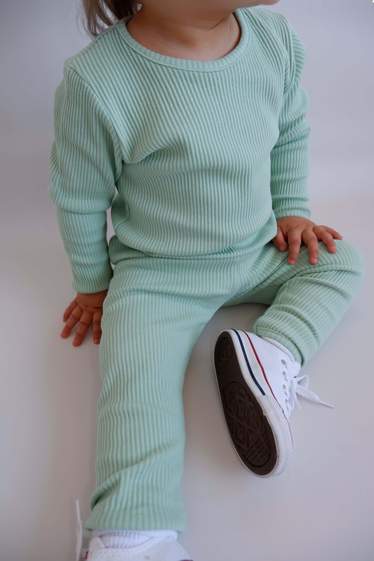 Embroidered Mint Ribbed Loungewear Set