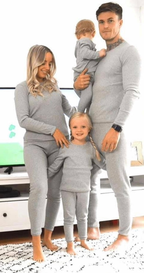 Embroidered Dove Grey Ribbed Loungewear Set