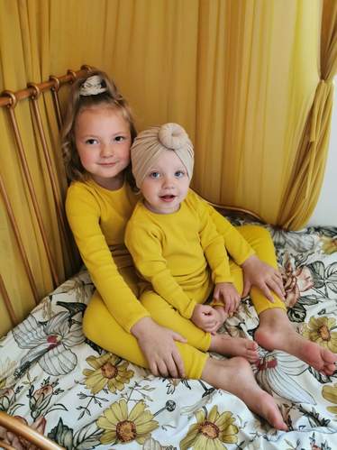 Embroidered Mustard Ribbed Loungewear Set