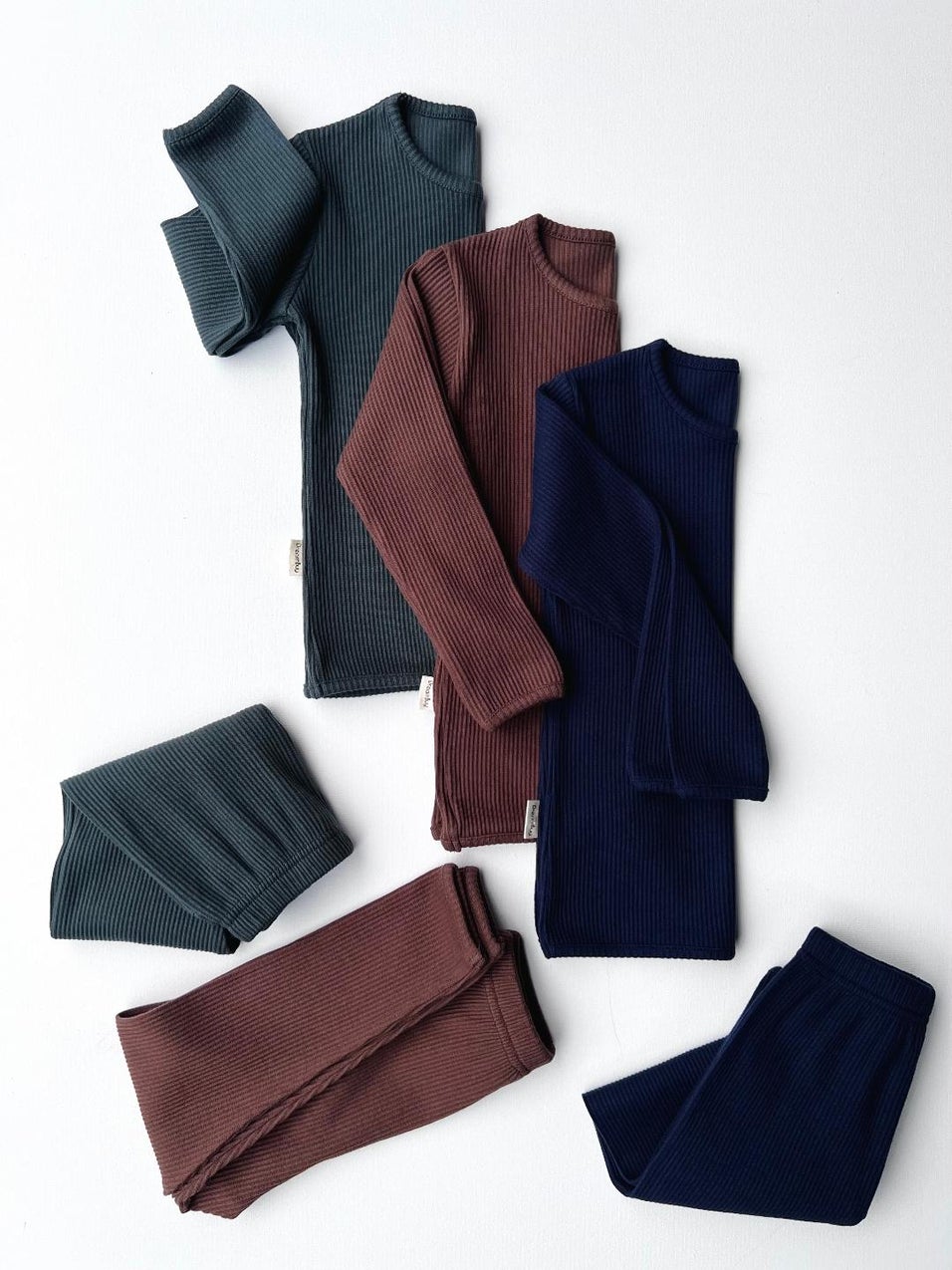 Embroidered Chocolate Ribbed Loungewear Set