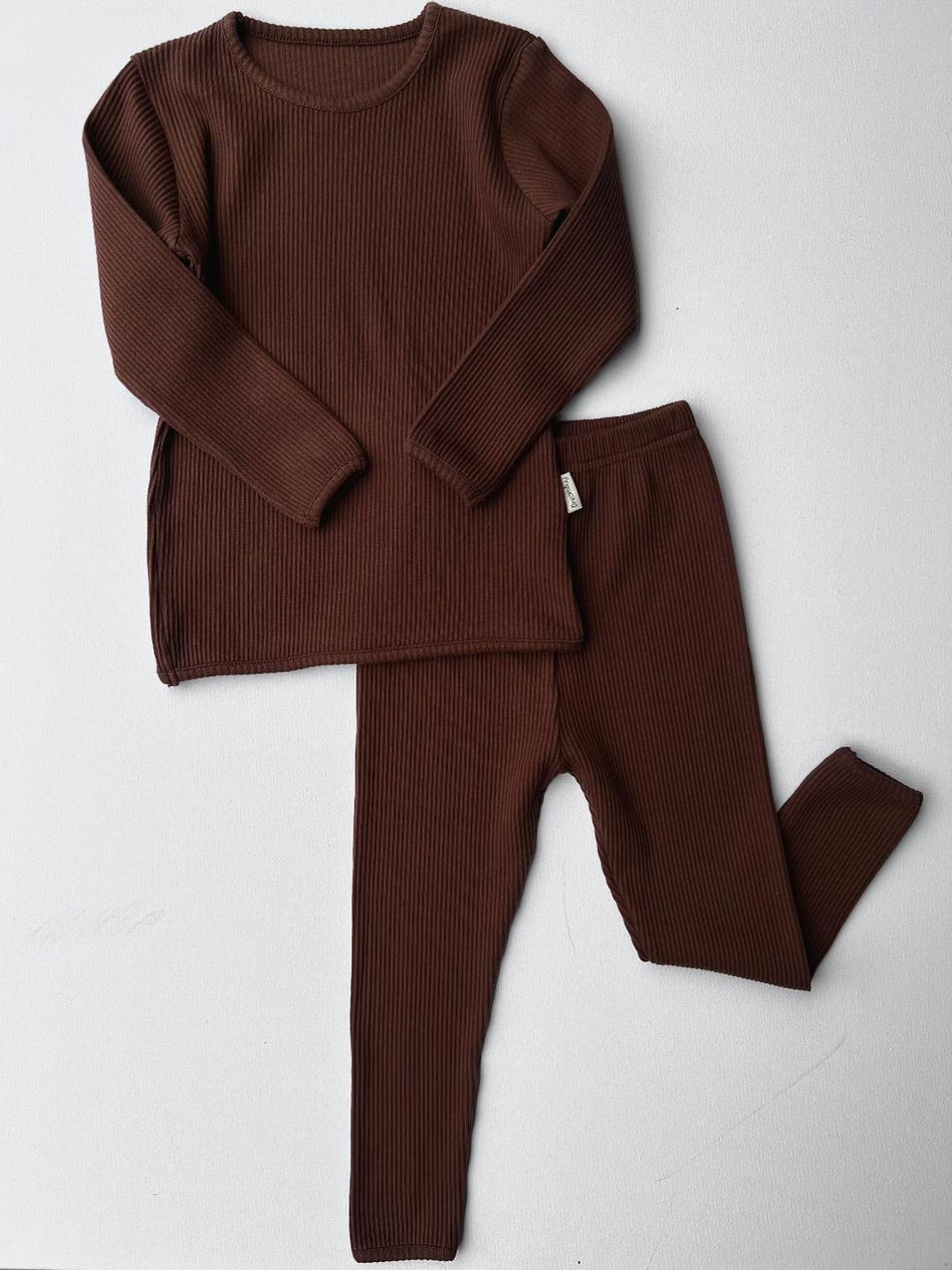 Embroidered Chocolate Ribbed Loungewear Set