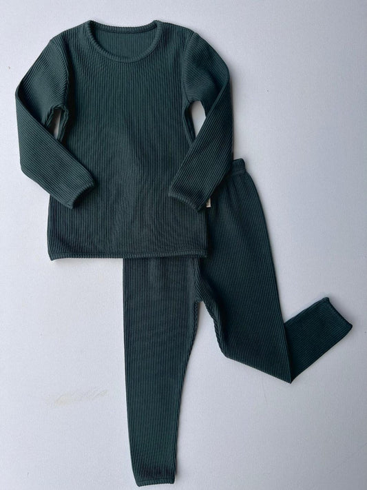 Embroidered Pine Ribbed Loungewear Set
