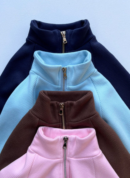 Embroidered Fleece Zip Up Ribbed Tracksuit