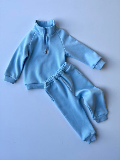 Embroidered Fleece Zip Up Ribbed Tracksuit