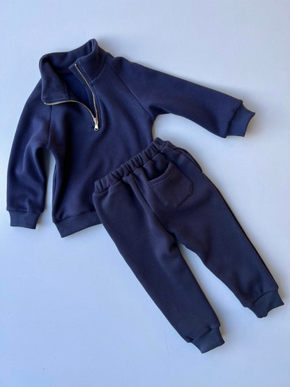 Embroidered Fleece Zip Up Ribbed Tracksuit