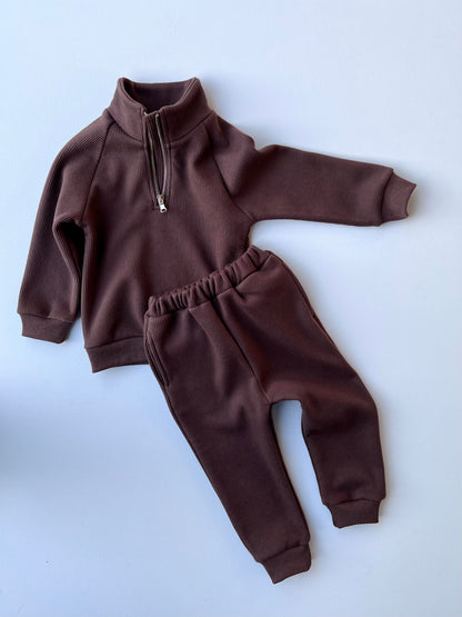 Embroidered Fleece Zip Up Ribbed Tracksuit